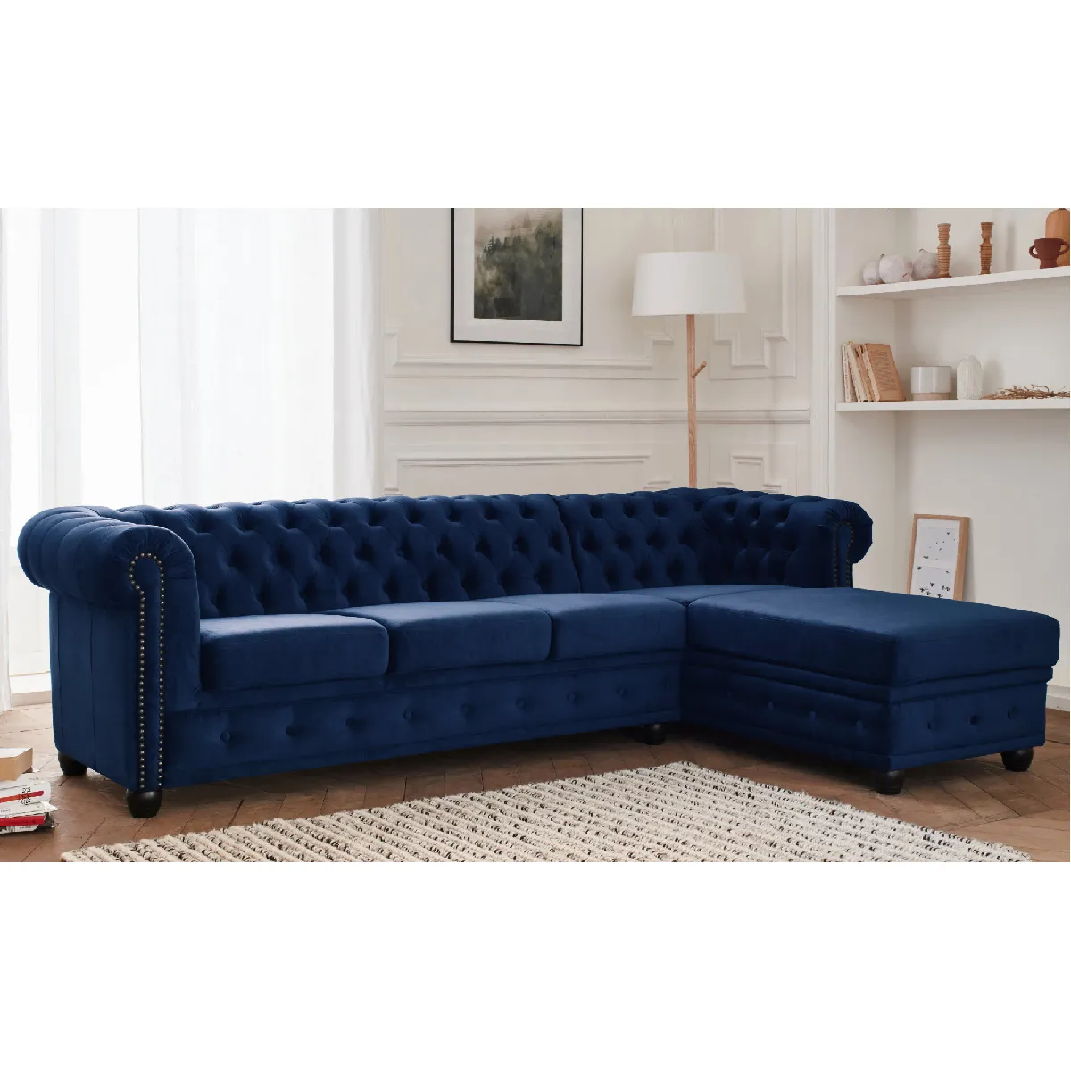 William - canapé Chesterfield d'angle droit - 4 places - en velours