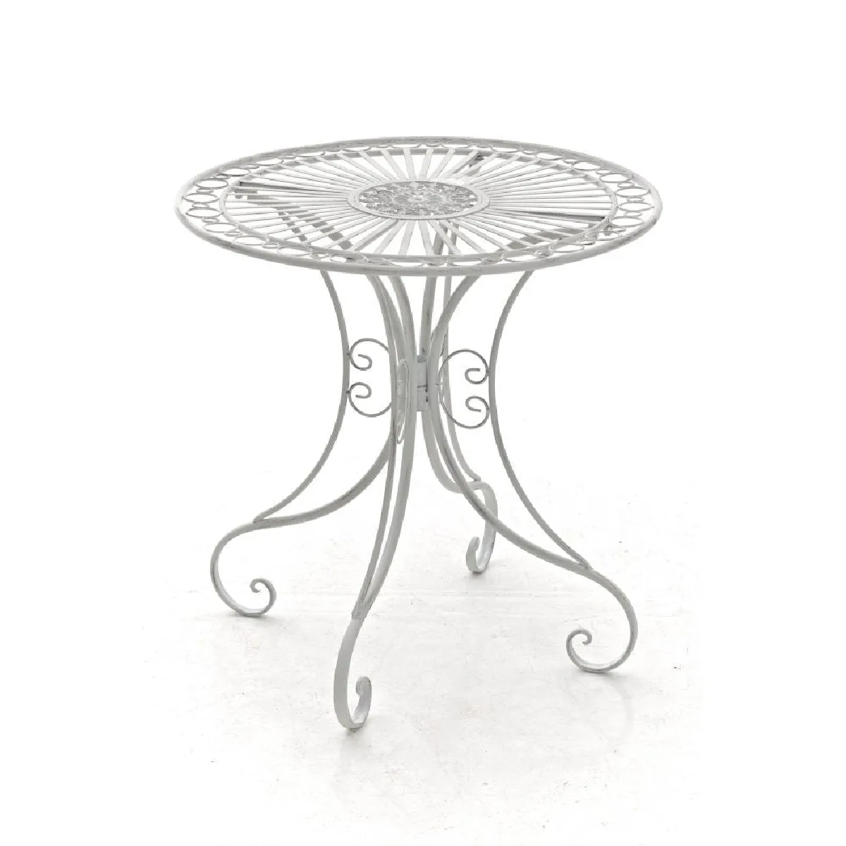 Table de jardin en fer forgé diamètre Ø 70 cm blanc vieilli MDJ10052