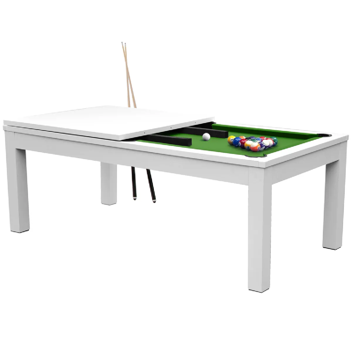 Table de Billard Eddie convertible blanche tapis vert