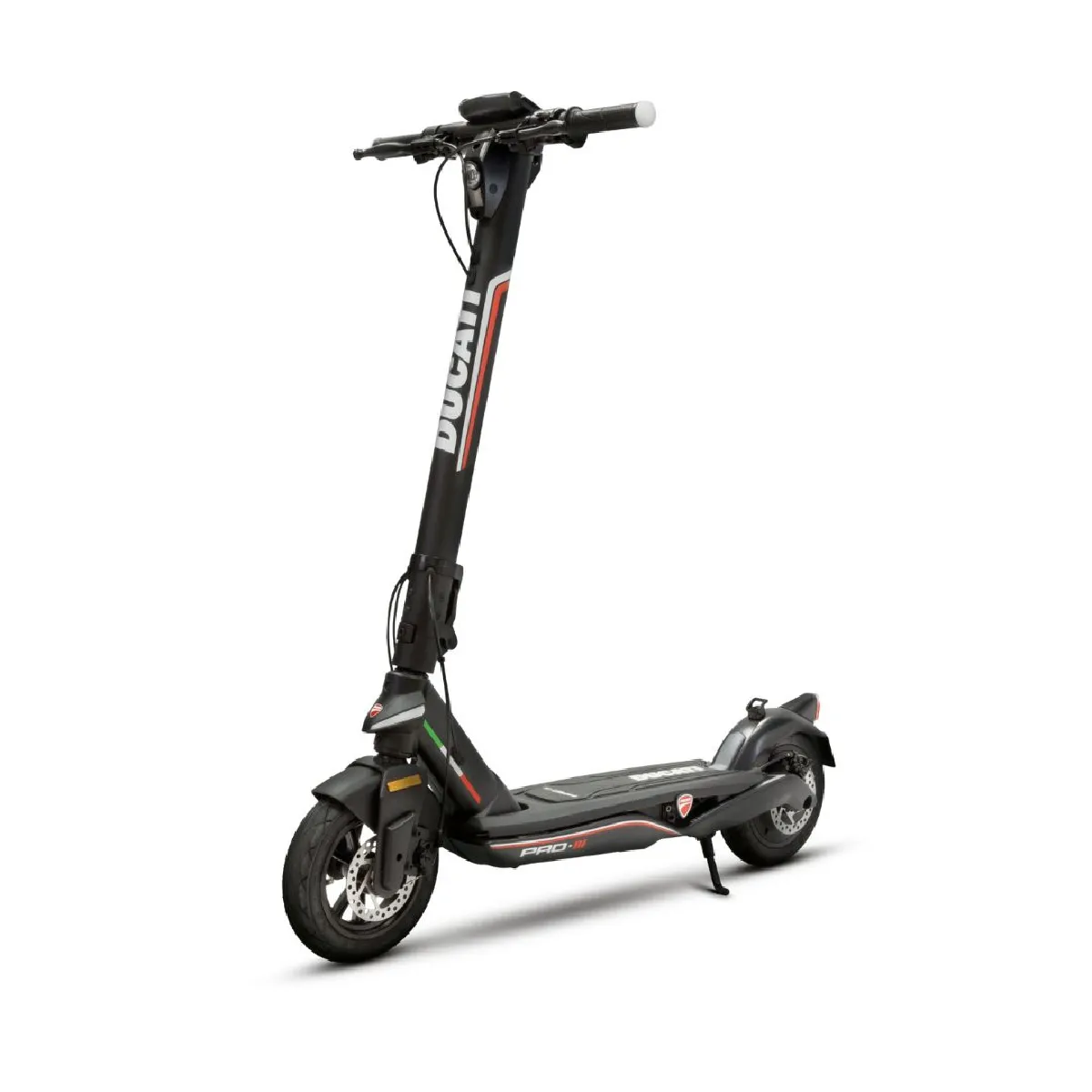 Trottinette DUCATI PRO3 avec clignotants Cadre Magn Moteur 350W 18,9Nm Pneu 10'' Tubeless Frein Avt et Arr à disque 17,5kg Batt 36V13Ah 468Wh Bluetooth IPX4