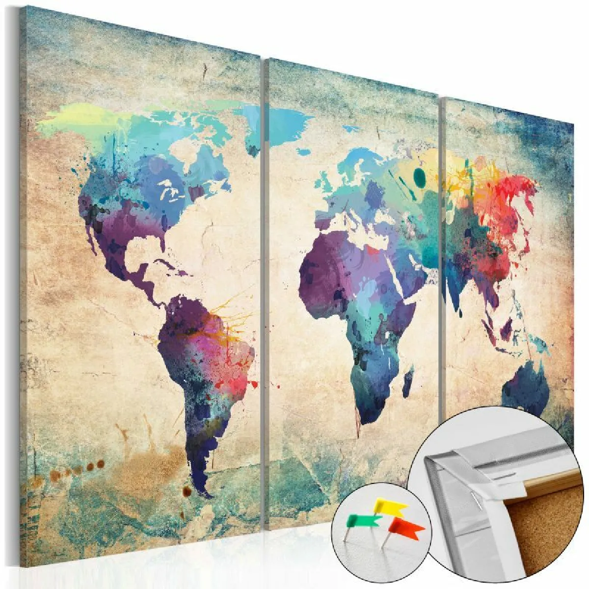 Tableau en Liège Carte du Monde - Rainbow Map 80 x 120 cm