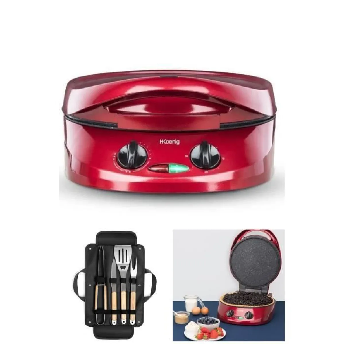 Four à tarte et pizza multifonction 1800 W Revêtement pierre antiadhésif Puissance 1800 W + Set 4 accessoires pour barbecue