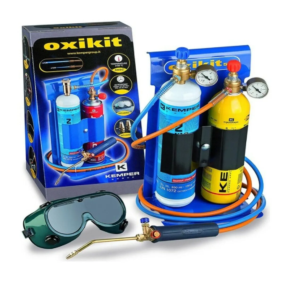 Chalumeau BI Gaz Professionnel OXYKIT 3300°C KEMPER Avec réducteurs GAZ Manomètres +2 pointes Kit complet Brasage et soudage