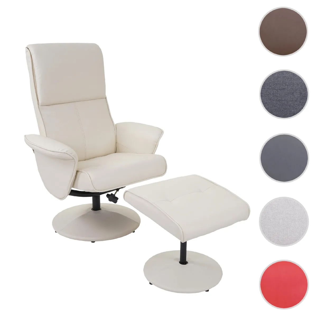 Fauteuil relax Helsinki, fauteuil de télévision avec tabouret ~ similicuir, crème