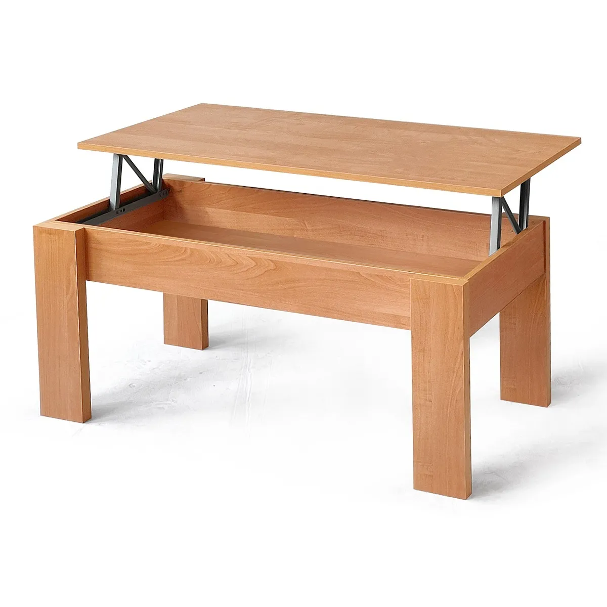 Table basse, table de salon relevable en bois coloris cerisier - longueur 100 x profondeur 50 x hauteur 45/57 cm