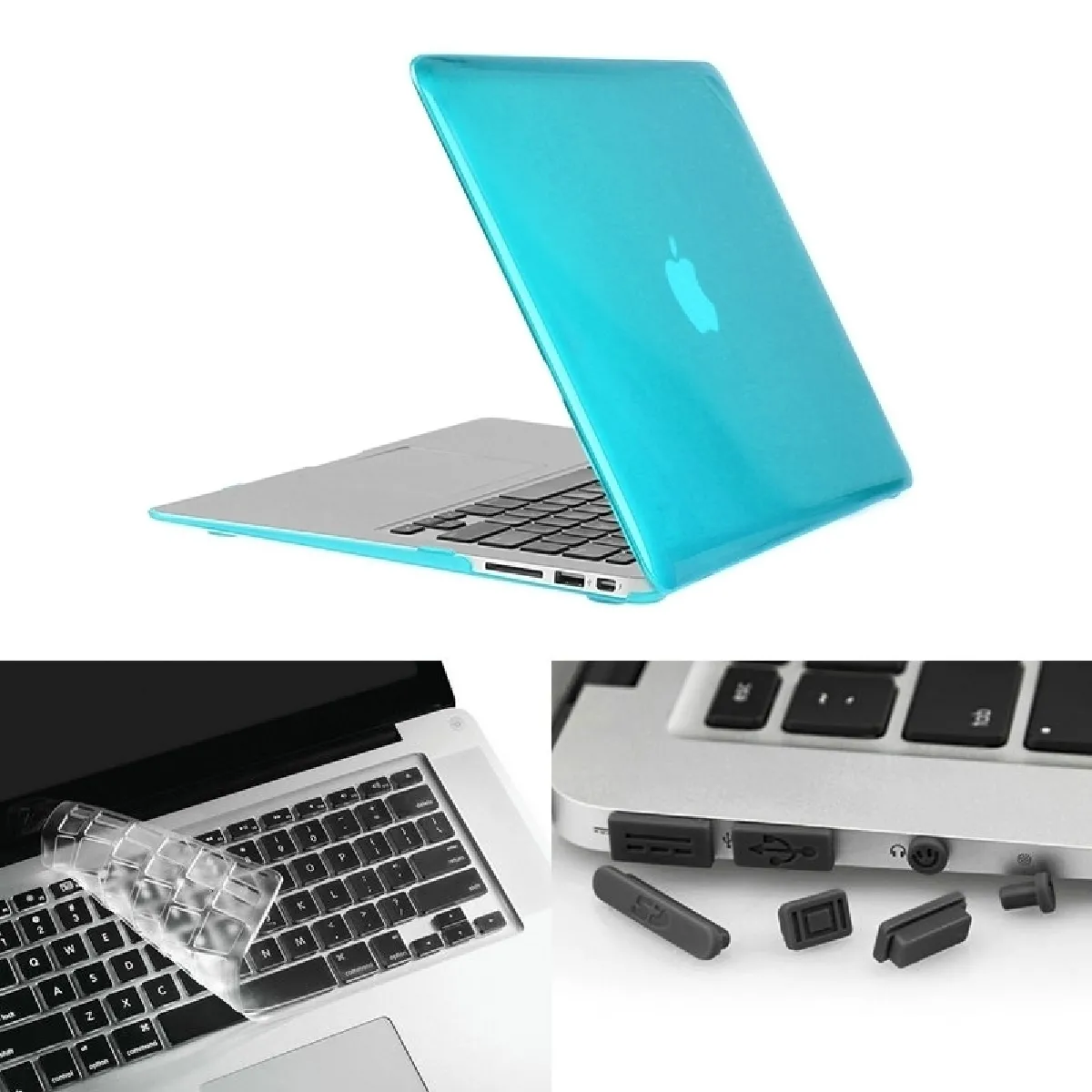 Housse Étui bleu pour Macbook Air 11,6 pouces 3 en 1 cristal dur coque en plastique de protection avec clavier de et prise de poussière de port