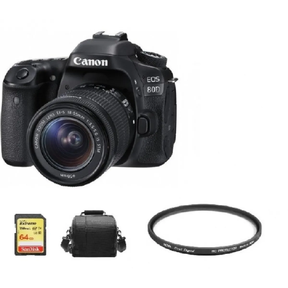 CANON EOS 80D KIT EF-S 18-55mm F3.5-5.6 IS STM + 64GB SD card + camera Bag + HOYA 58mm PRO 1D Protector