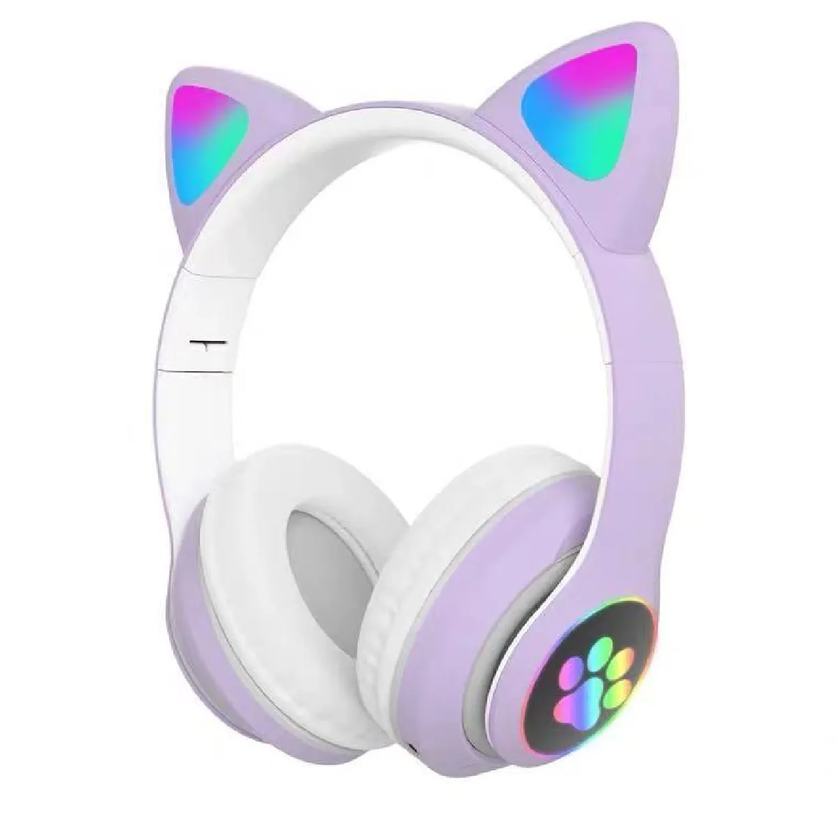 Chronus Casque - Casque d'oreille de Chat Pliable Bluetooth LED Clignotante Allumer sans Fil Casque d'écoute (Mauve)