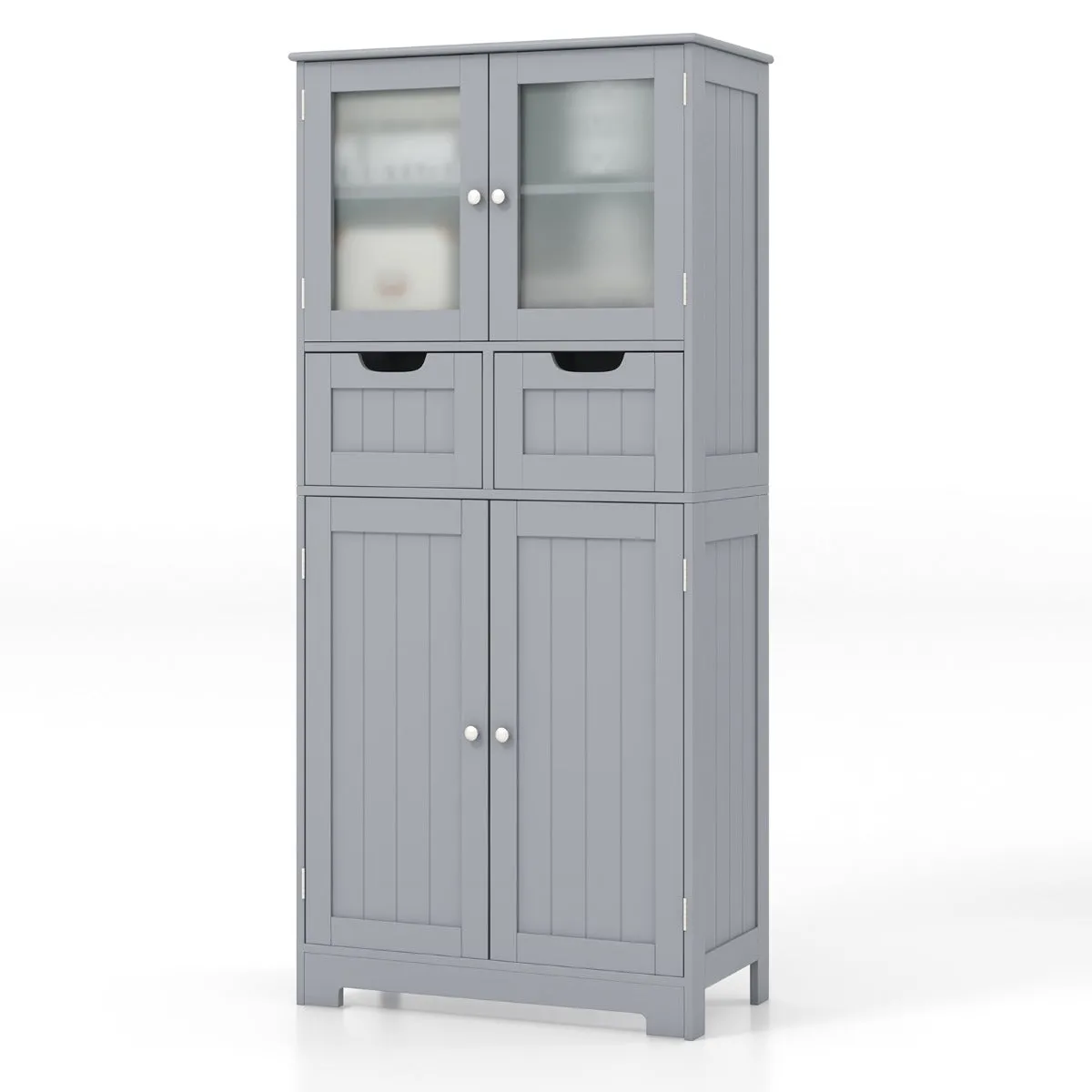 Meuble de salle de bain à 4 portes 2 tiroirs colonne salle de bain armoire haute avec étagères réglables pour salon cuisine 60 x 30 x 128 cm gris 20_0005881