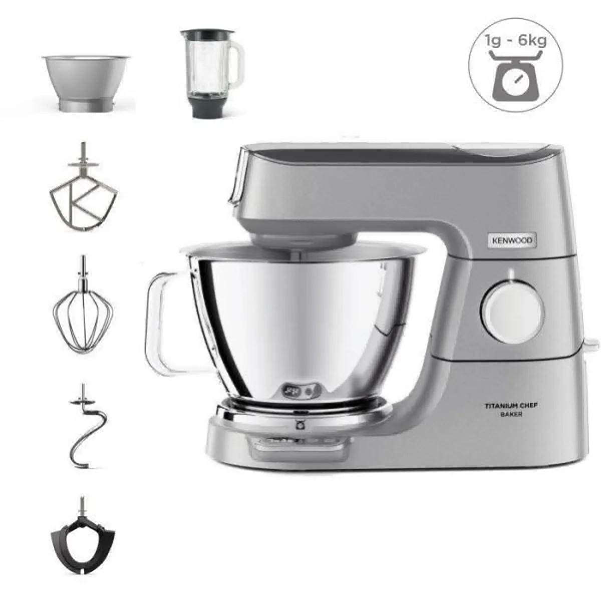 Robot KENWOOD KVC85.124.SI - pâtissier Titanium Chef Baker - 2 bols en inox 3,5L et 5L - Balance intégrée 6kg - Blender 1,8L