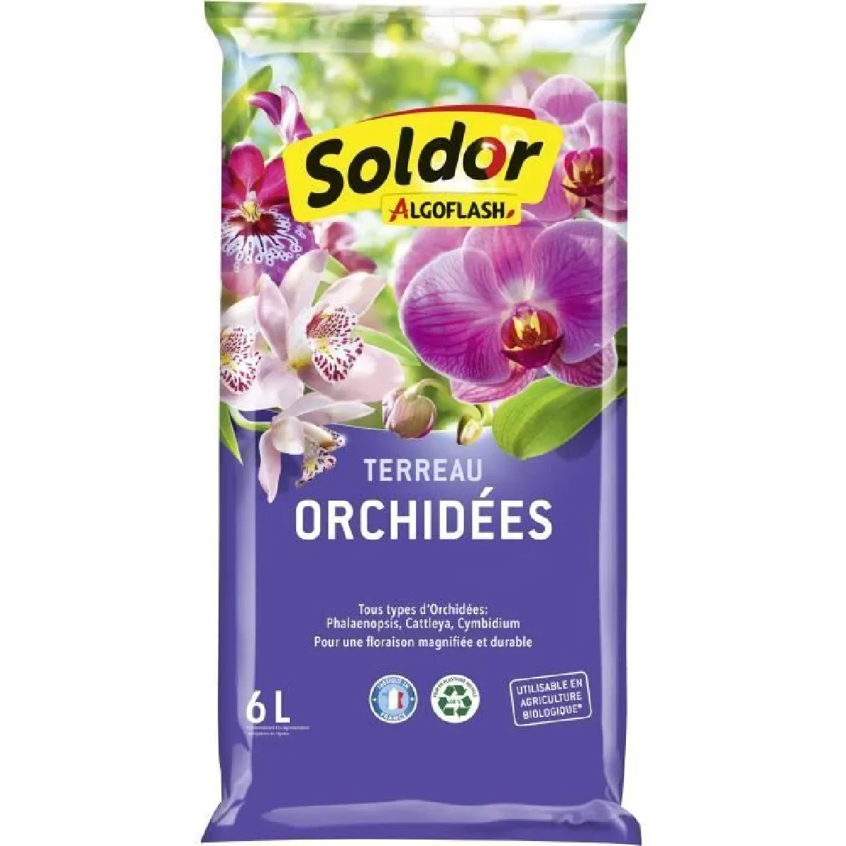 Terreau Orchidées 6 L - ALGOFLASH - Terreau spécifique - Ecorces de pin - Engrais NPK - 6 l