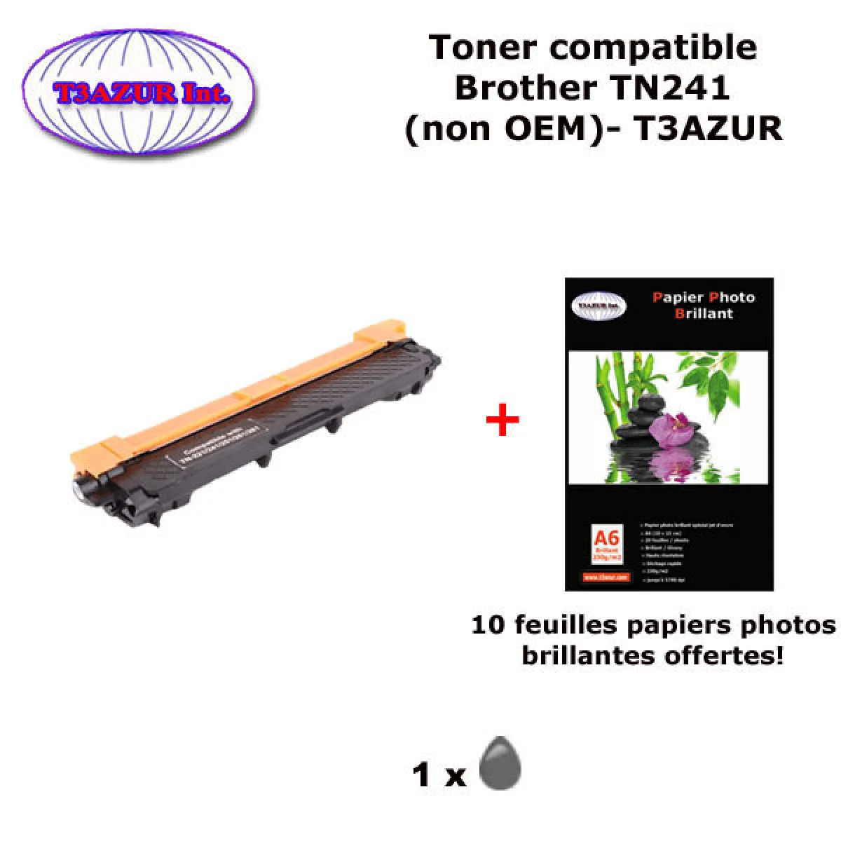 Toner compatible TN241BK pour imprimante Brother DCP 9015CDW 9020CDW HL 3140CW 3150CDW 3170CDW+ 10f A6 brillants - T3AZUR