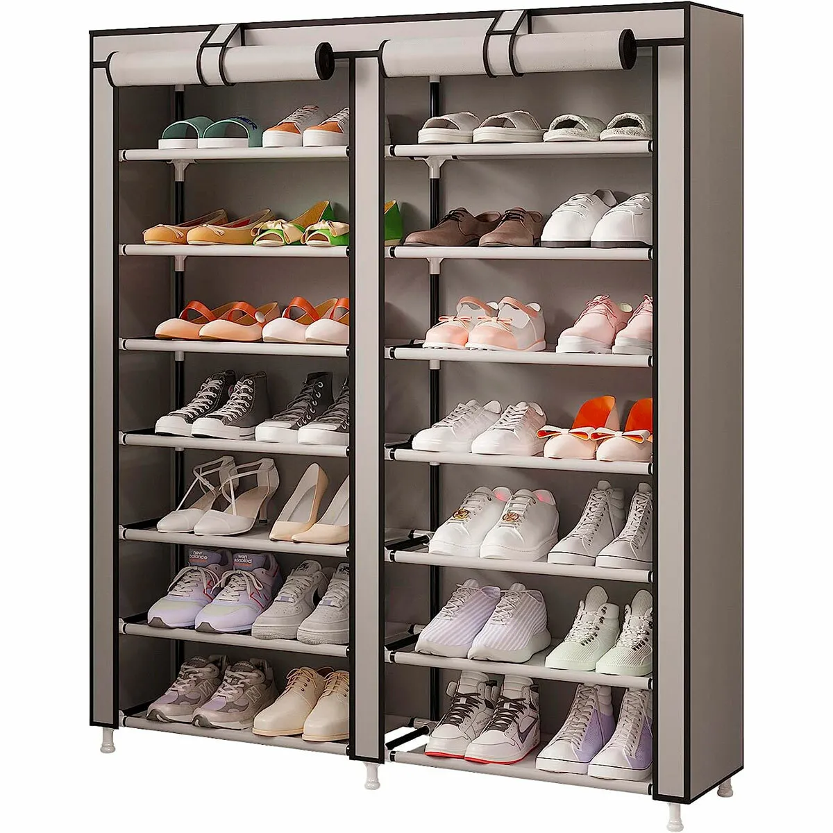 Meuble à chaussures en tissu pour chaussures avec 2 portes avec fermeture éclair Nyana Home 125x92x28,5 cm 28 paires Beige