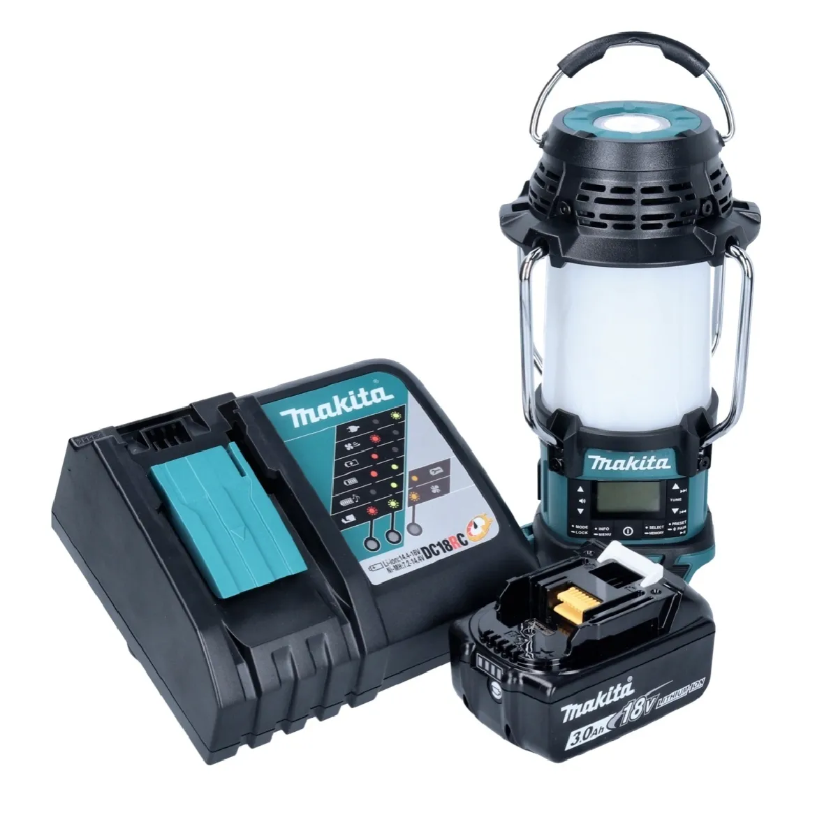 Makita DMR056RF1 Radio de chantier sans fil FM/DAB+ IP65 360° 18V avec lanterne + 1x batterie 3,0Ah + Chargeur