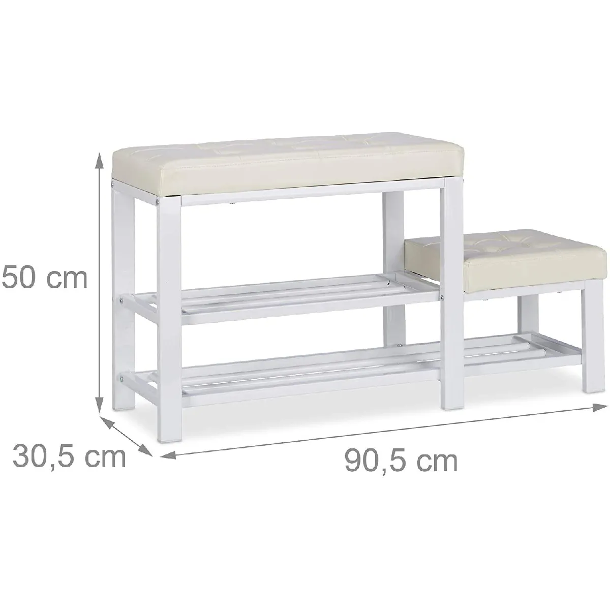 Banc d’entrée meuble chaussure banquette tabouret 90,5 cm blanc 13_0000352_2