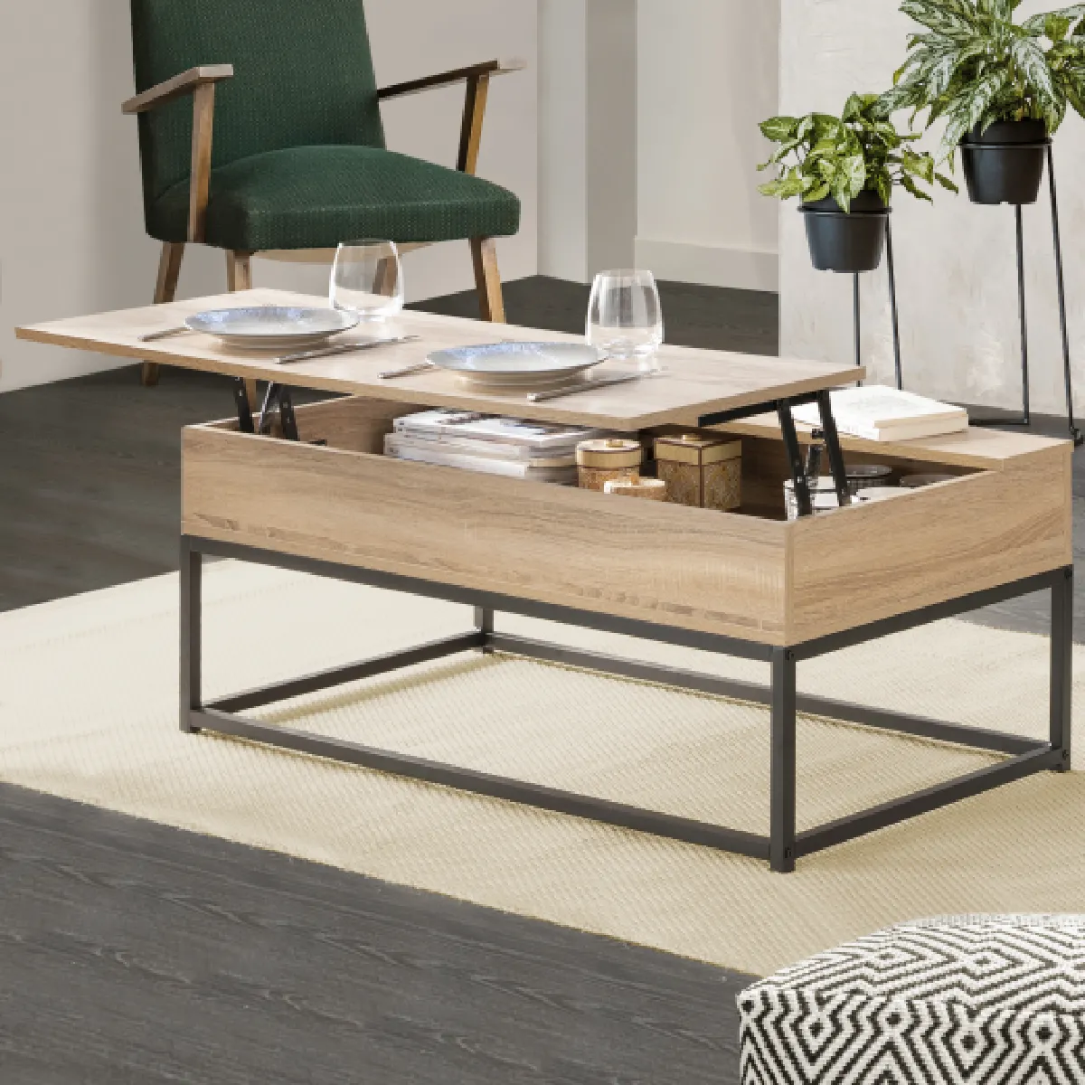 Table basse plateau relevable rectangulaire DETROIT design