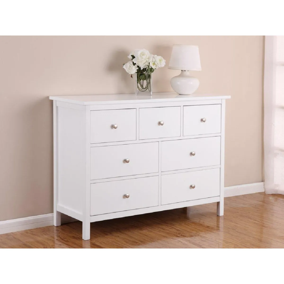 Commode ALBANE - 7 tiroirs - Pin blanc