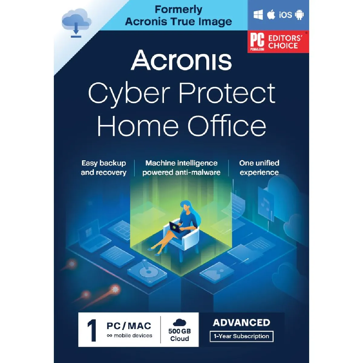 Cyber Protect Home Office Advanced - 500 Go - Licence 1 an - 1 PC/Mac + nombre illimité de terminaux mobiles - A télécharger