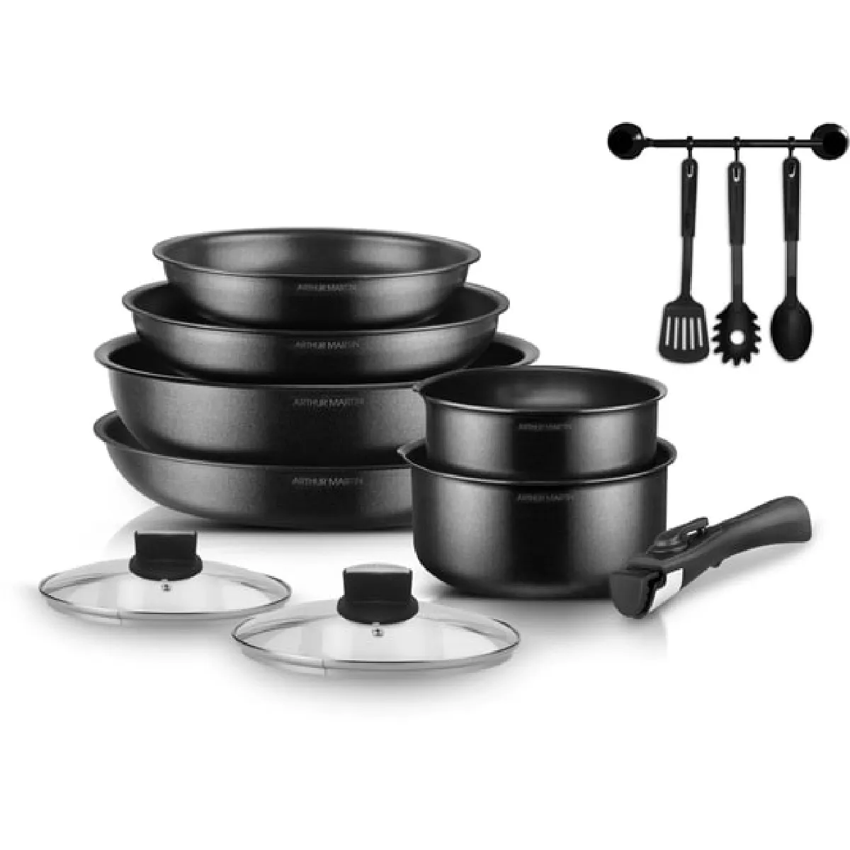 Casserole BATTERIE 12 PCS AMOVIBLE NOIR