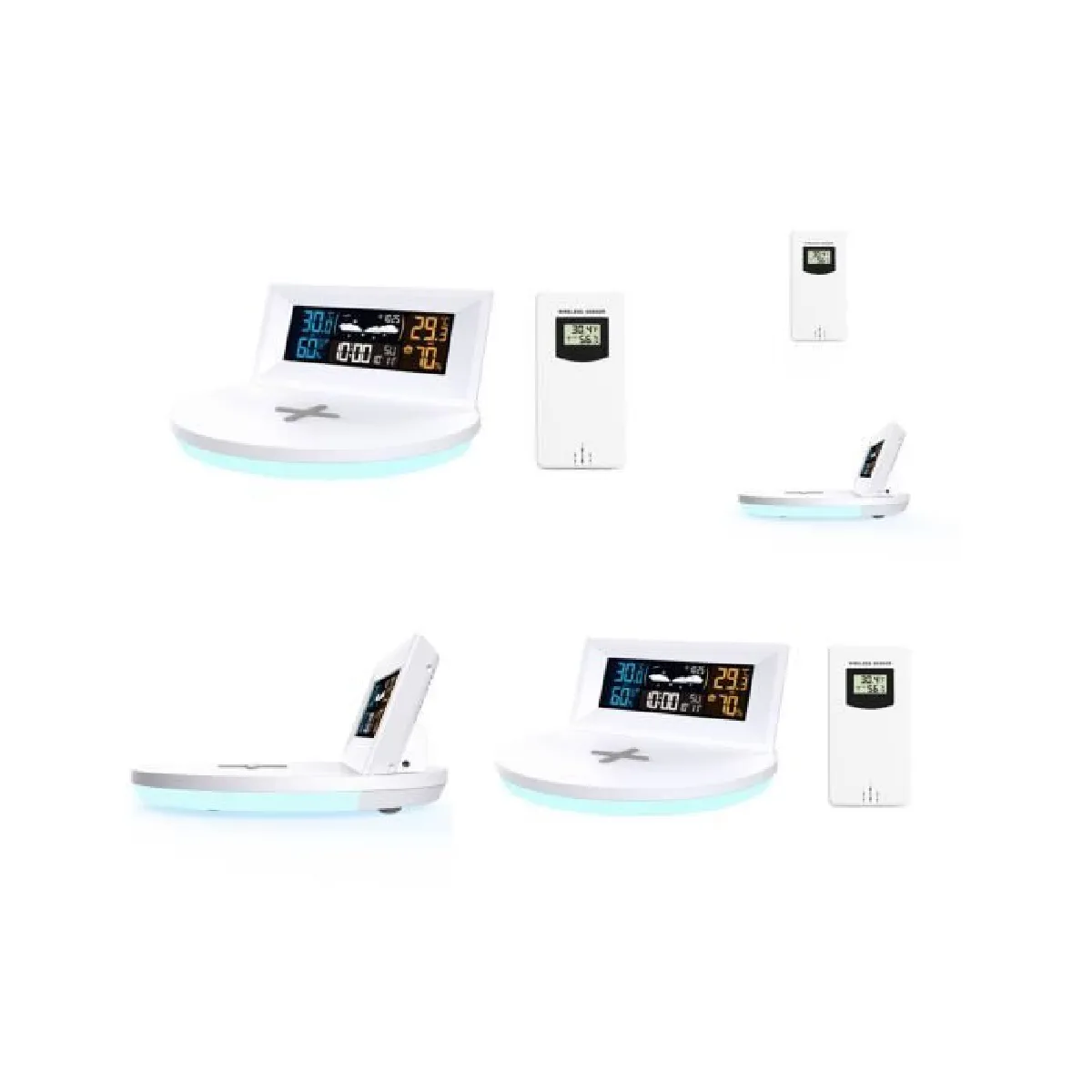 STATION METEO INT/EXT + CHARGEUR INDUCTION USB BLANC Horloge PRESSION ATMO-hygromètre +Sonde EXT