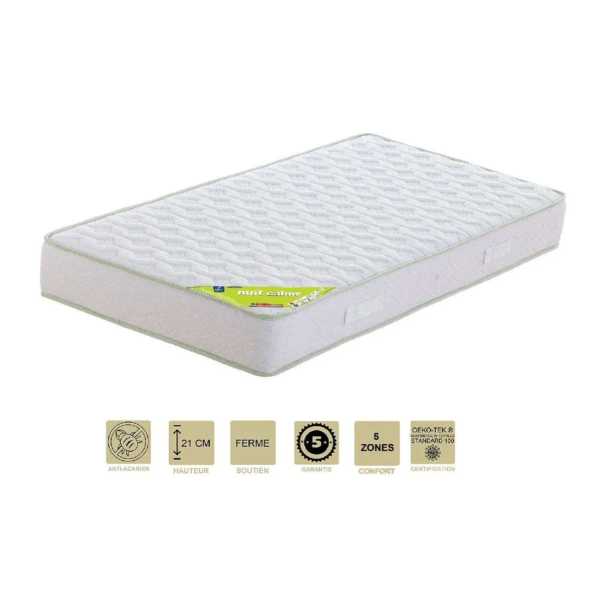 Matelas 140x190 x 21 cm + Alèse + Oreiller Visco - Ferme - Aertech+ 35 Kg/m3 HR Haute Densité - Hypoallergénique - 5 Zones de Confort