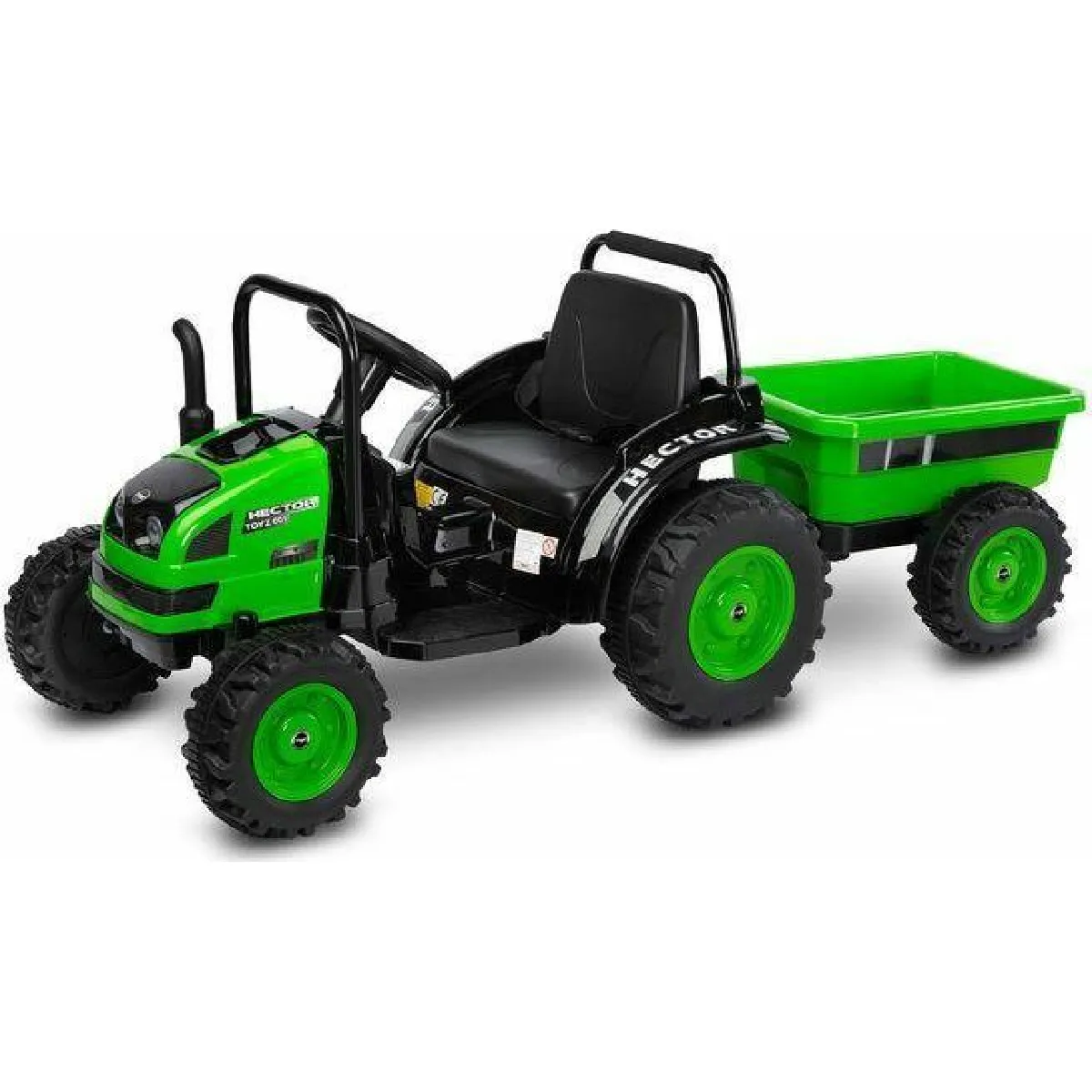 toyz Bull dog Hector Green Tracteur électrique pour enfant 12 V avec remorque