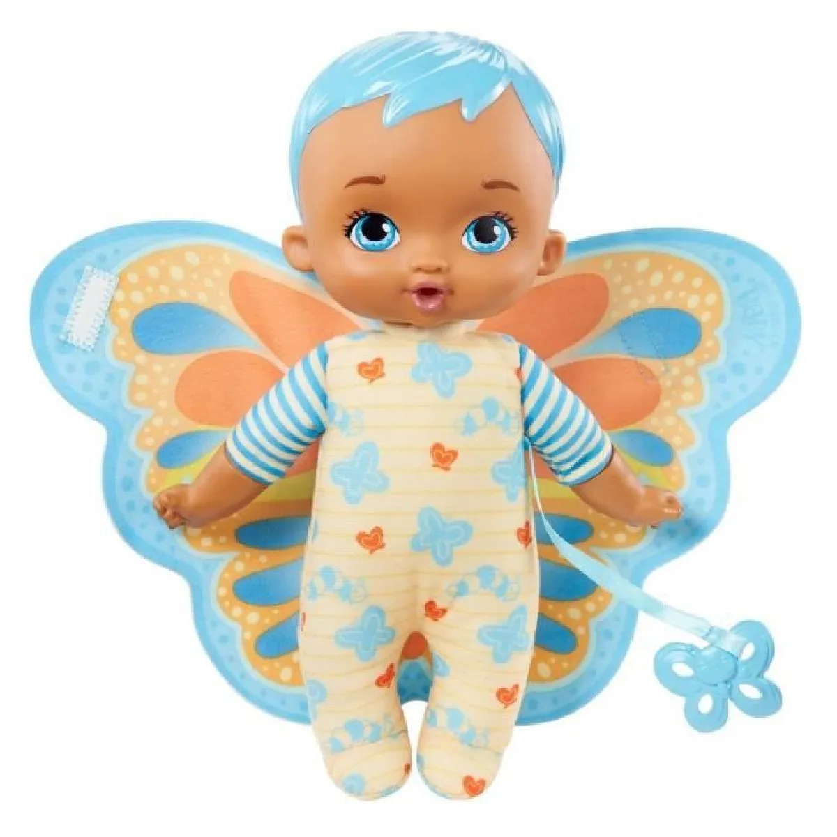 My Garden Baby - Mon Premier Bébé Papillon, bleu, 23 cm, corps souple avec ailes en peluche - Poupée / Poupon - Des 18 mois