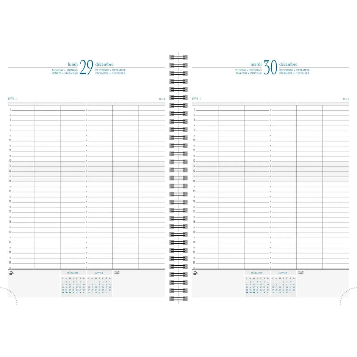 Exacompta 296122E Agenda Journalier Time 29W spiralé toile bordée 21 x 29,7 cm Janvier à Décembre 2021 coloris bleu