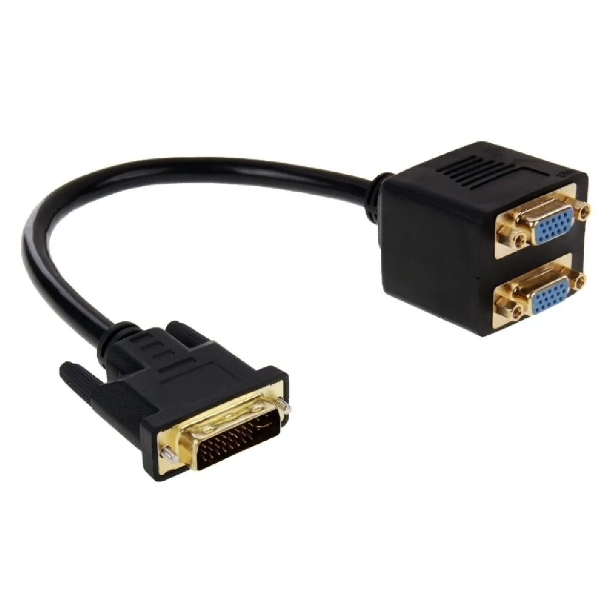 Câble noir DVI 24 + 5 broches mâle vers 2 VGA Femelle Splitter Cable, Longueur: 30cm