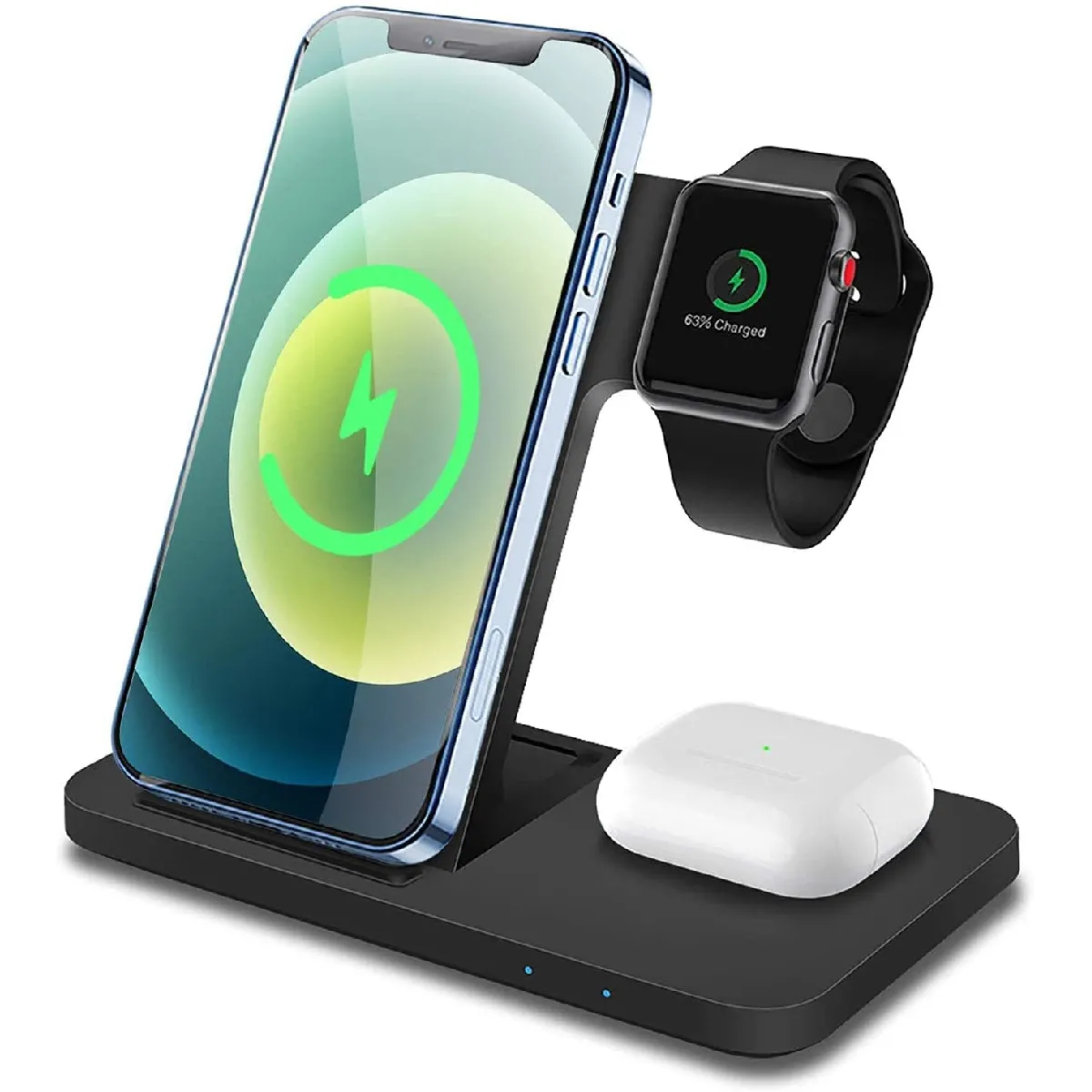 Chargeur sans fil FDGAO 3 EN 1 Support de charge sans fil 15W Chargeur rapide Station d'accueil pour Apple Watch SE/6/5/4/3/2; Airpods 2/Pro ; Charge rapide pour iPhone 12/12 Pro/11/XR/Xs/X/8 ; Samsung Galaxy S20,(noir)