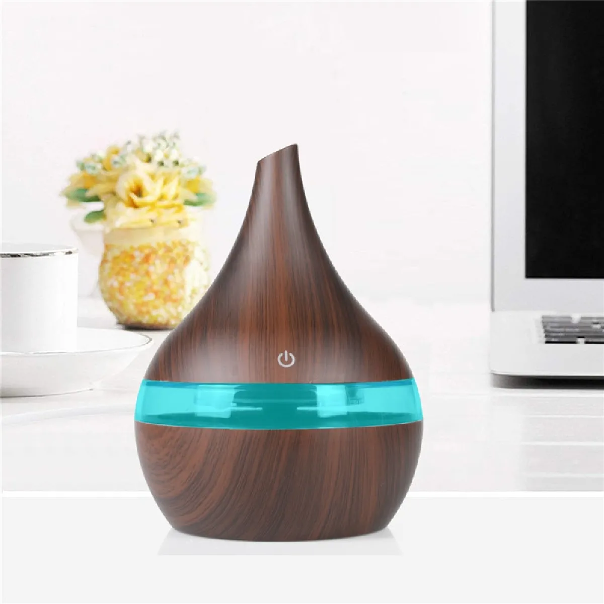 Humidificateur d'air USB 300ml Diffuseur d'air électrique aromatique Huiles essentielles Bois Aromathérapie par ultrasons Brume fraîche Fabricant pour voiture familiale - Humidificateur