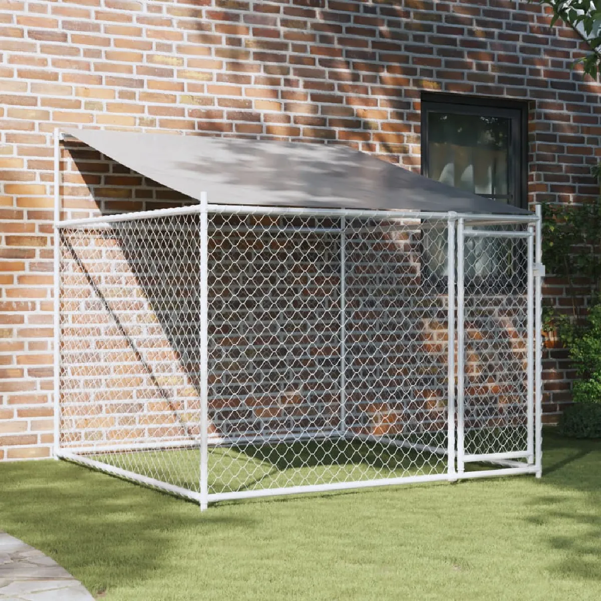 vidaXL Cage pour chien avec toit et porte gris 2x2x2 m acier galvanisé