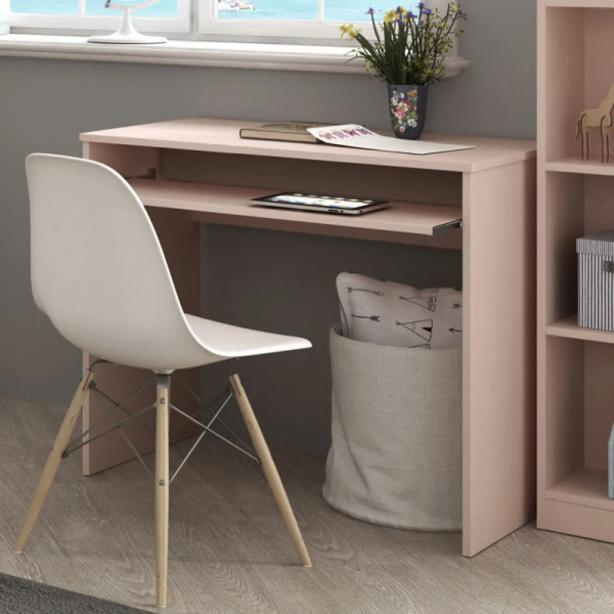 Bureau avec tablette coulissante Rose - DESKOU