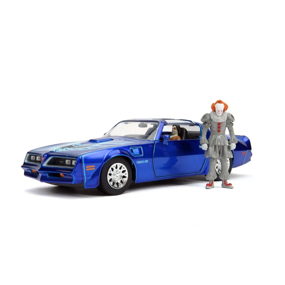 Jada Toys Hollywood Rides It Chapter Two Pennywise & Henry Bowers Pontiac Firebird, 1: 24 Blue Die-Cast Vehicle with 2.75" Die-Cast Figure