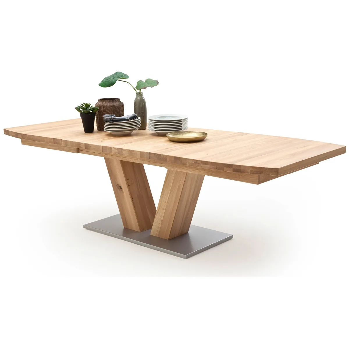 Table à manger extensible en chêne bianco huilé massif - Longueur 140-220 x Hauteur 78 x Profondeur 90 cm