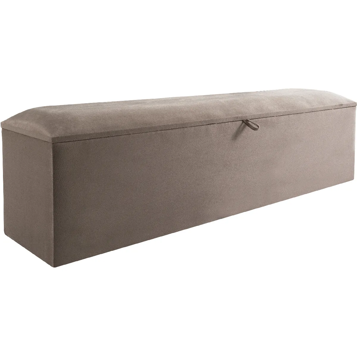 Banc bout de lit coffre avec rangement coloris taupe design en velours L. 170 x P. 41 x H. 45 cm collection BARCELONA