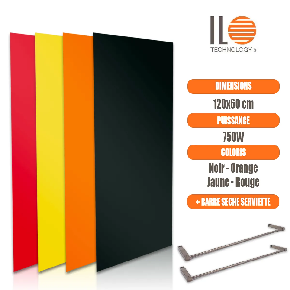 Radiateur électrique plat panneau rayonnant en verre 120x60cm 750W convertible en sèche serviette