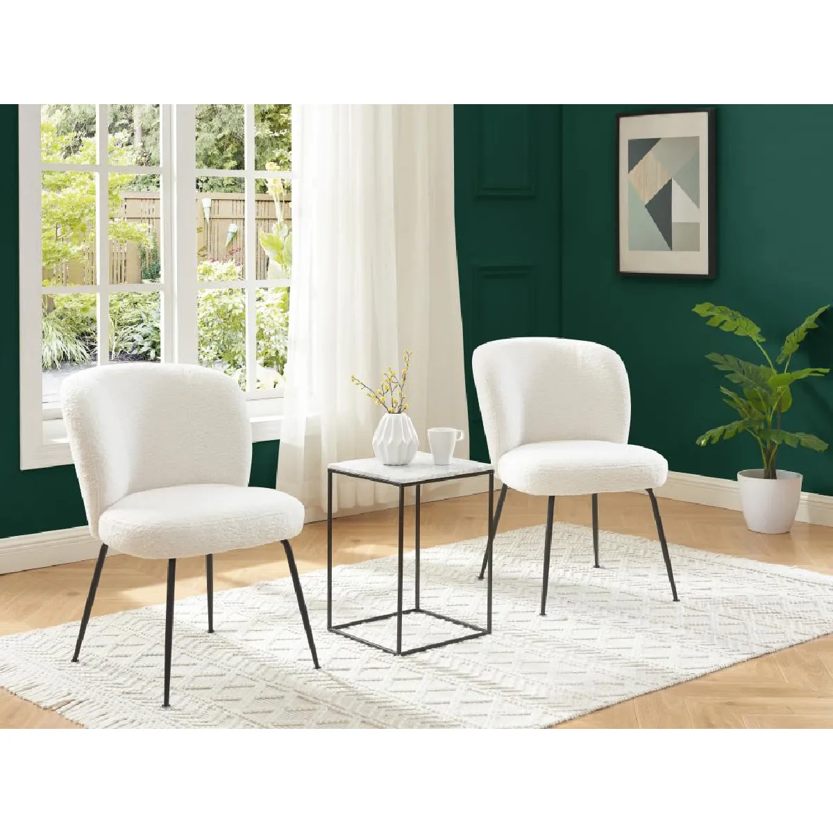 Lot de 2 chaises en tissu bouclette et métal - Blanc - POLPONA