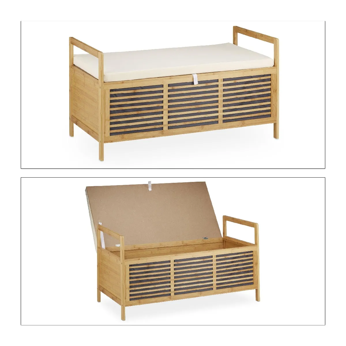 Banc de rangement en bois de noyer banquette assise coffre de rangement meuble à chaussure avec coussin 3013008