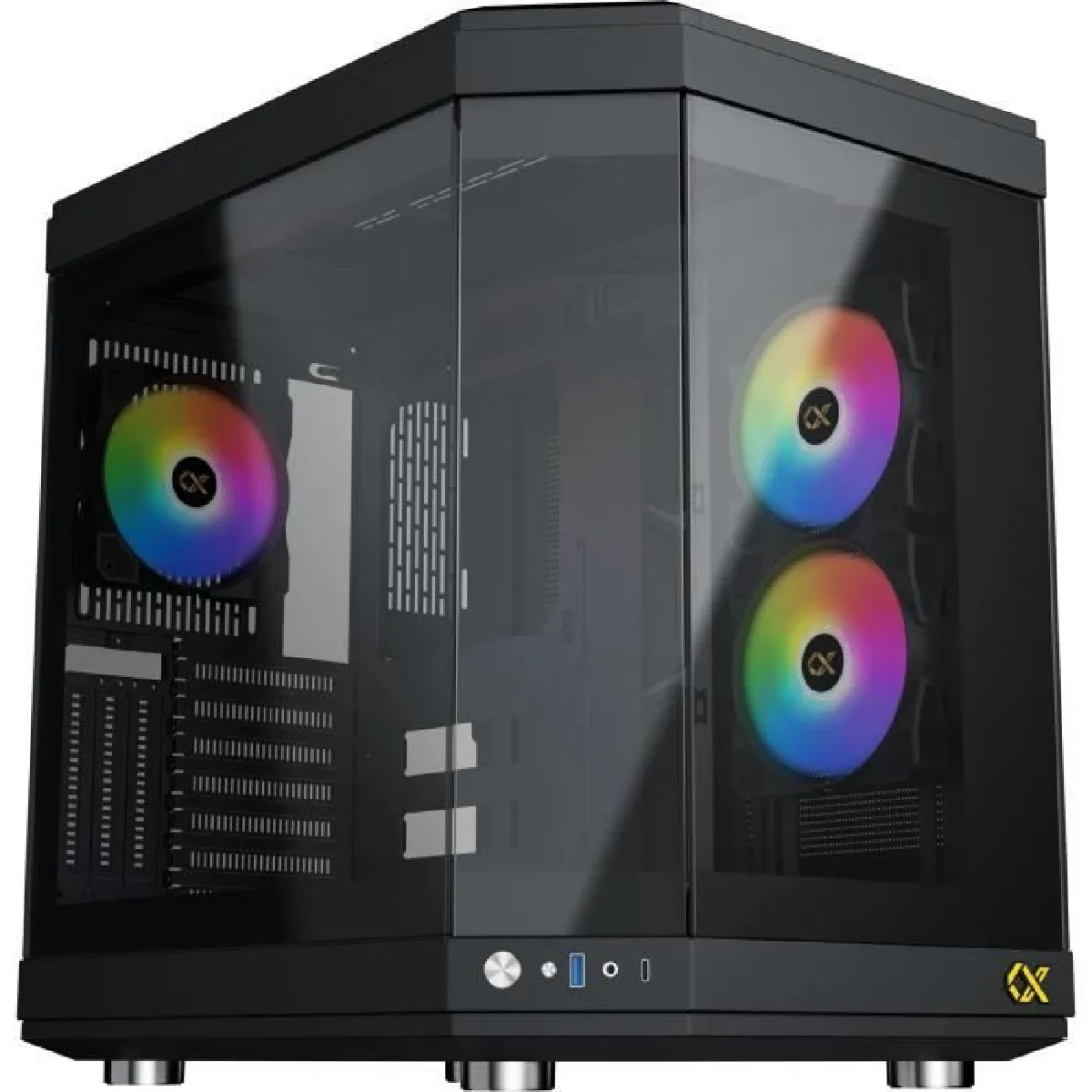 Boîtier PC Cube sans alim - XIGMATEK CUBI (Noir) - E-ATX/ATX/Micro ATX - 6x120mm A-RGB - USB-C/3.0 - Verre trempé