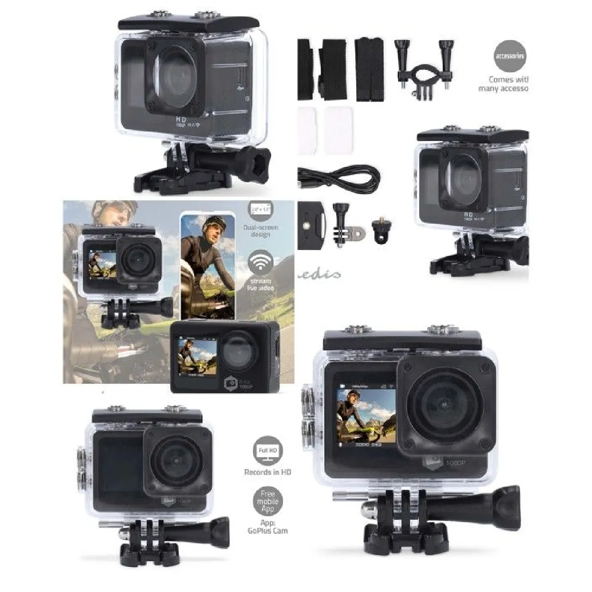 Caméra sport Type GOPRO WIFI 30fps 12MP + Support étanche 30.0 m 90 min Wi-Fi pour Android et IOS