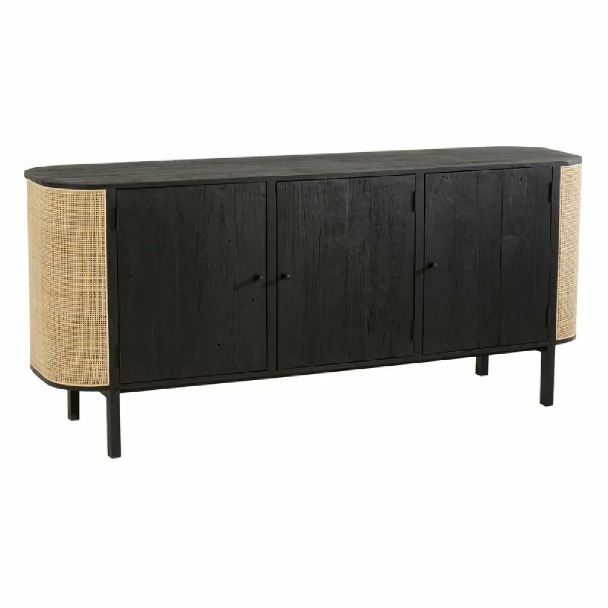 Buffet 3 Portes en Rotin Molly 180cm Noir & Beige