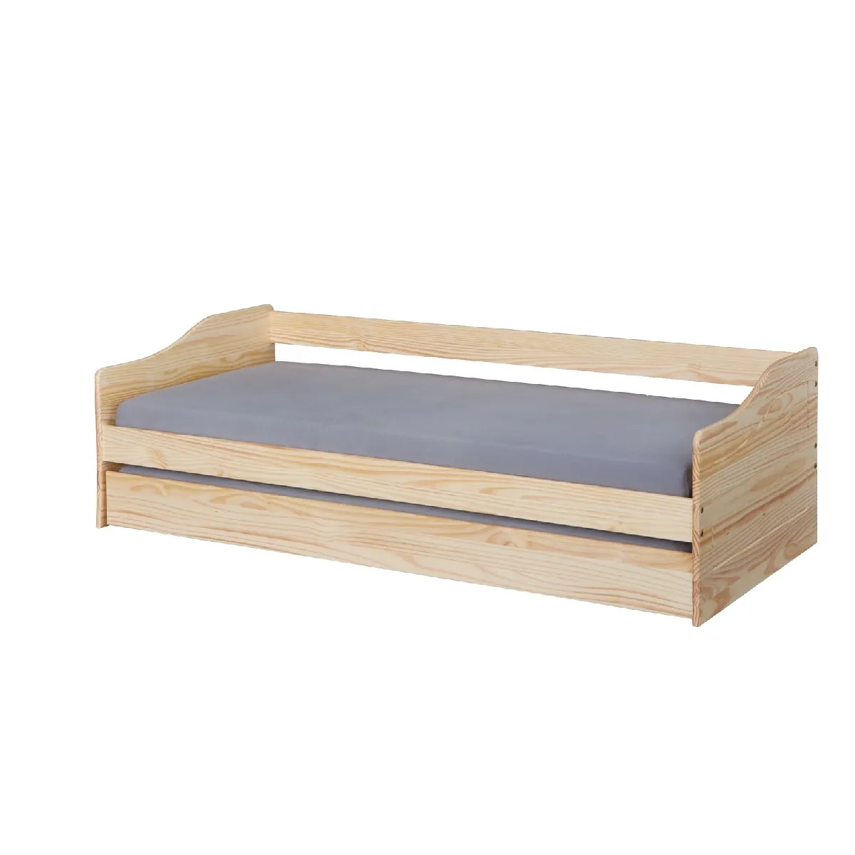 Lit Banquette 90x200 pin massif coloris vernis naturel - Longueur 207 x Profondeur 97 x Hauteur 62 cm