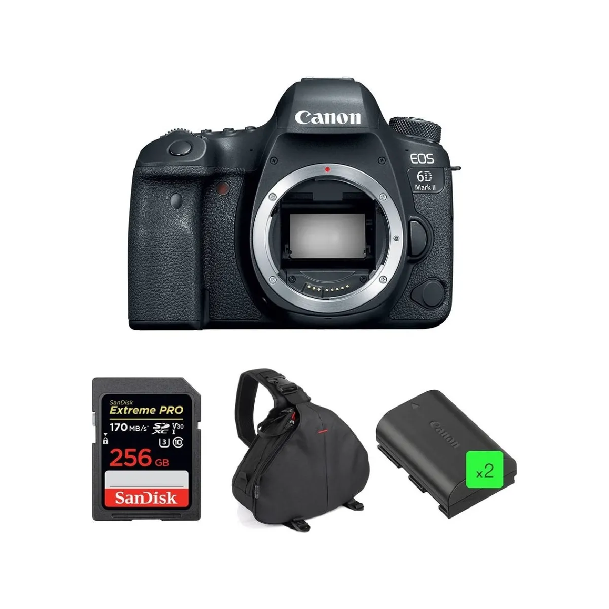 CANON EOS 6D II Body + SANDISK Extreme Pro 256GB 170MB/s SDXC + camera Bag + CANON LP-E6N Battery * 2 pieces