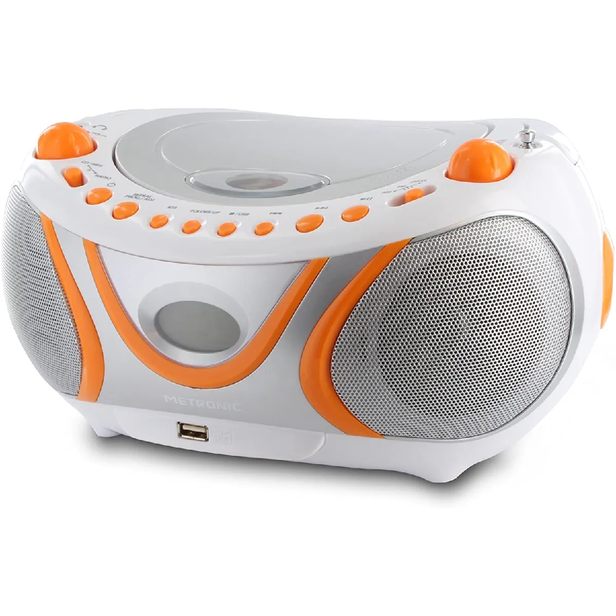 mini chaine hifi Radio Lecteur CD MP3 USB orange blanc gris