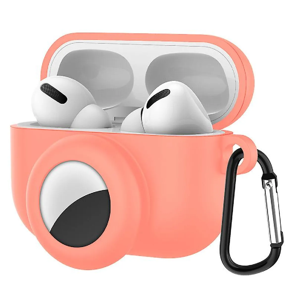 Casque tout-en-un boîtier Airtag + AirPods Pro Snap Case Silicone Soft Shell, Orange Jiujiuso