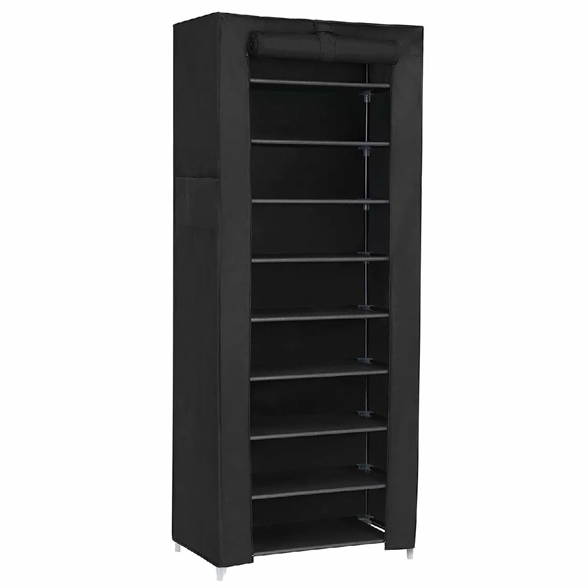 SONGMICS Armoire étagères à chaussures 10 couches avec housse 27 paires de chaussures Rangement Pratique en toile avec zip couleur noir 58 x 28 x 160cm RXJ10H