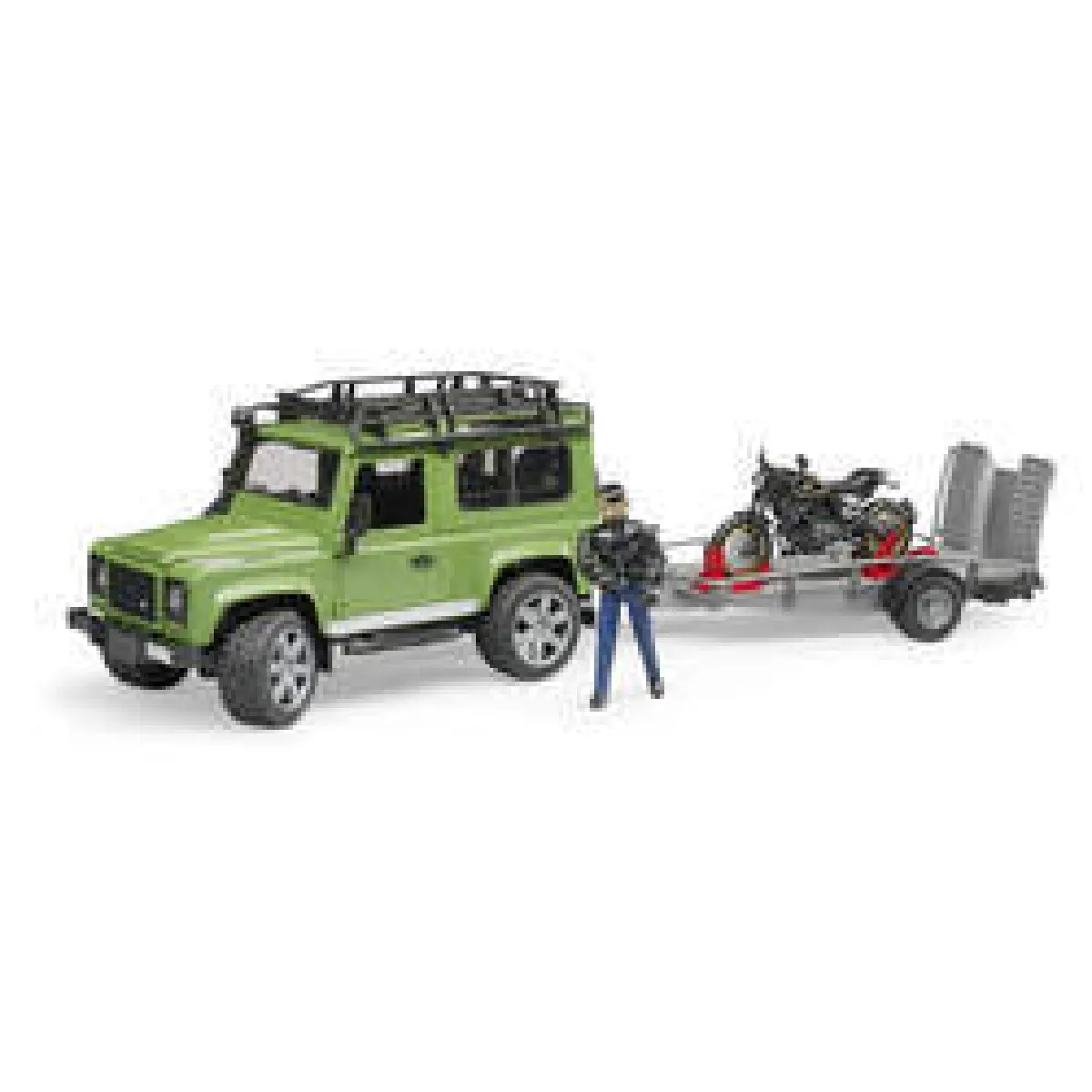 Land Rover Defender avec remorque et moto