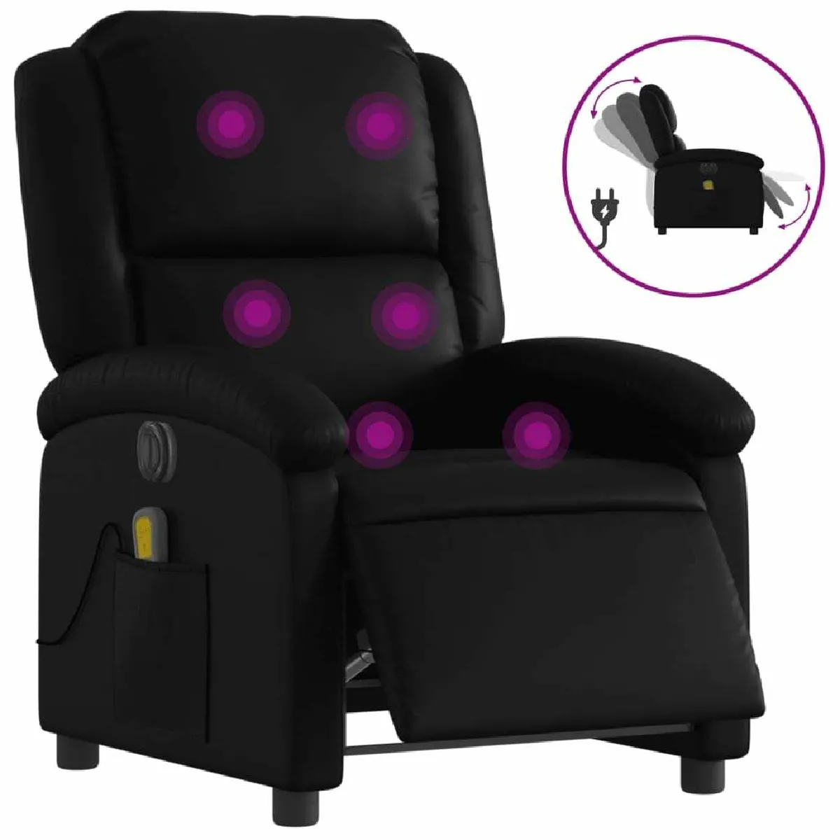 Fauteuil Relax pour salon, Fauteuil de massage inclinable électrique noir similicuir -GKD31583