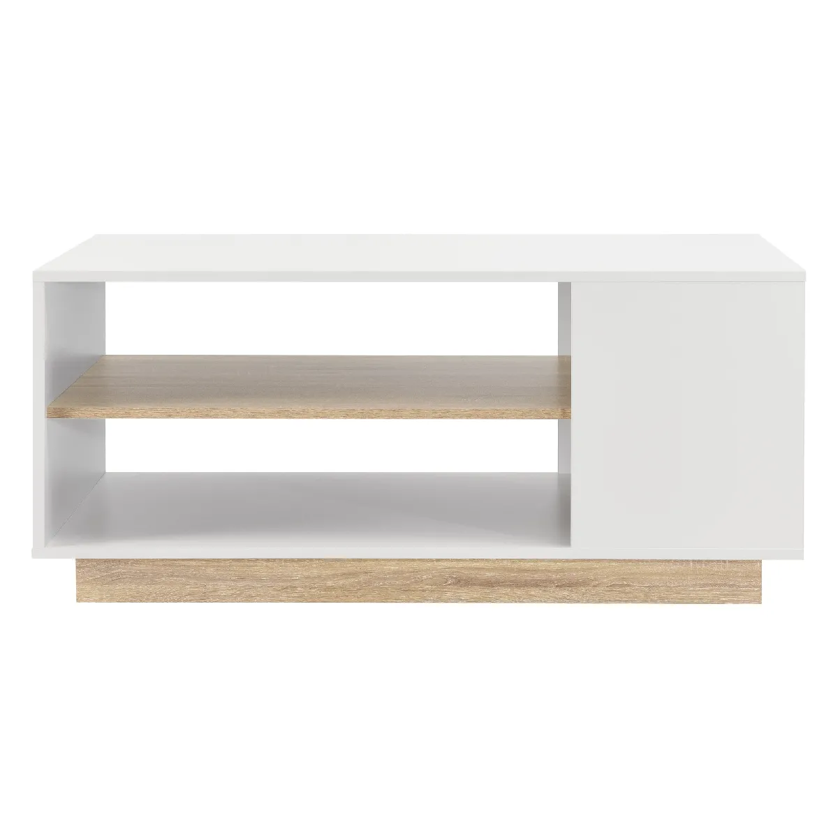 Table basse rectangulaire pour salon meuble stylé avec étagère de stockage en panneau de particules mélaminé 46 x 100 x 60 cm blanc chêne 03_0006176